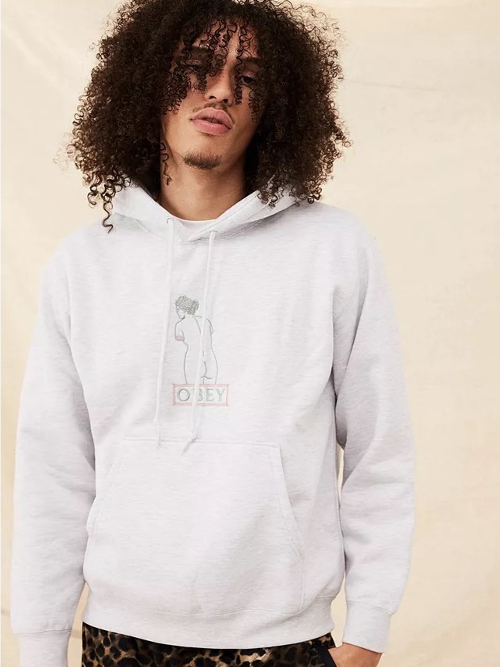 Obey Men’s Light Gray Graphic Pullover Hoodie